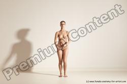 Nude Woman White Slim long brown Dancing Dynamic poses Pinup